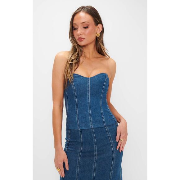 Show Me Your Mumu Baton Rouge Top in Blue Indigo L - Picture 3 of 10